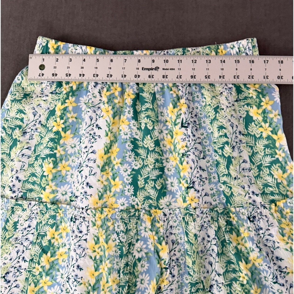 Loft Floral Tiered Mini Skirt Size L Green Yellow Cottagecore Garden Spring - Picture 6 of 8